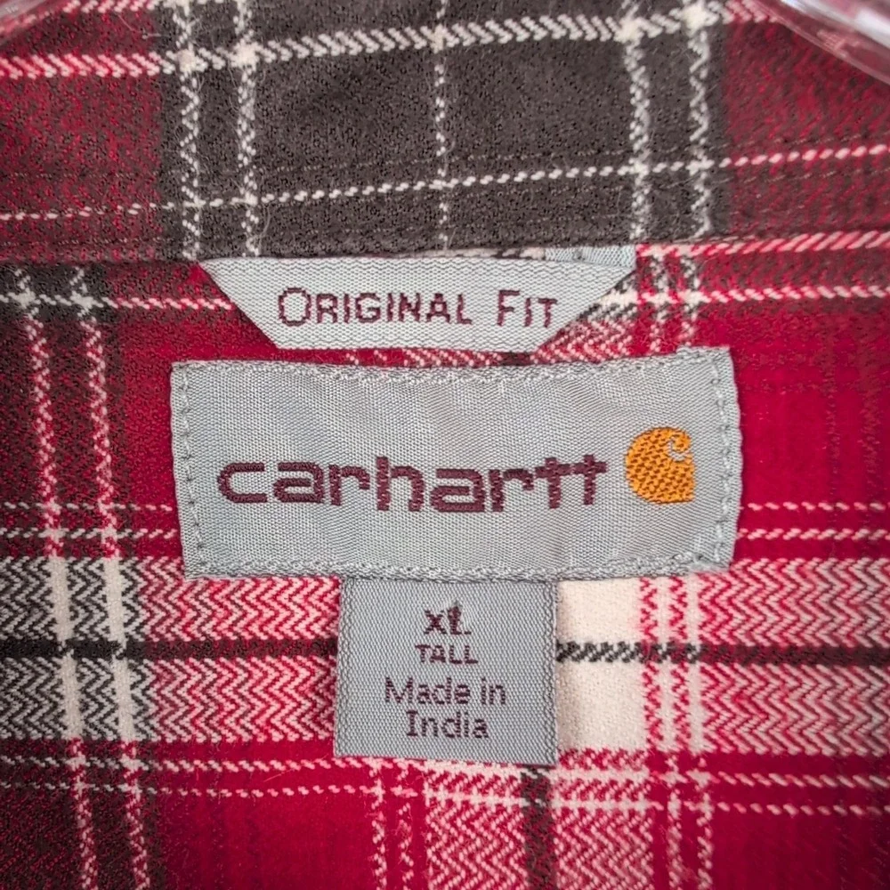 Carhartt‎ Hubbard Plaid Button Up Shirt Men's XL TALL Long Sleeve Red Brown